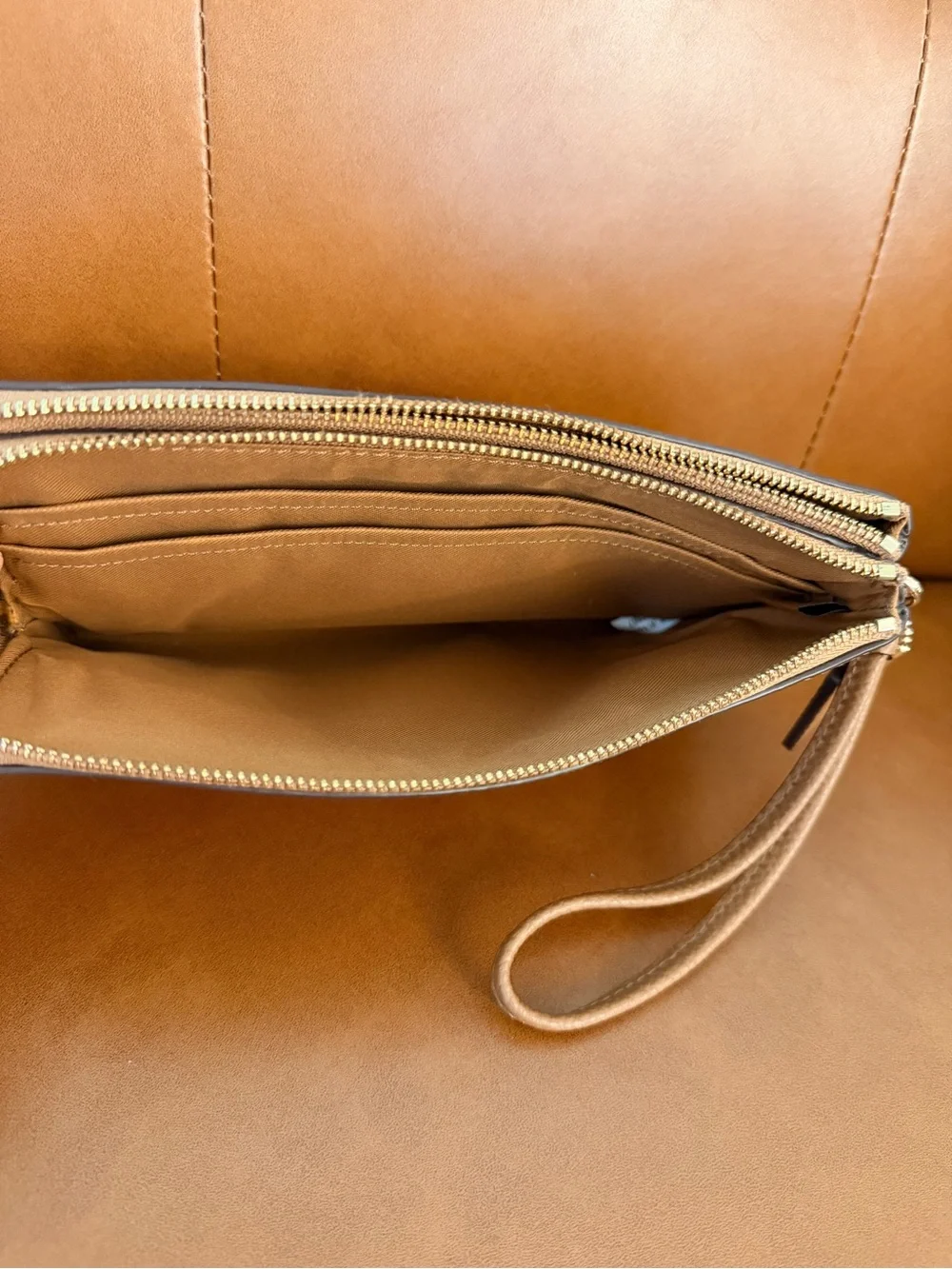 Coach Cognac Leather Zip Pouch with Gold Hardware